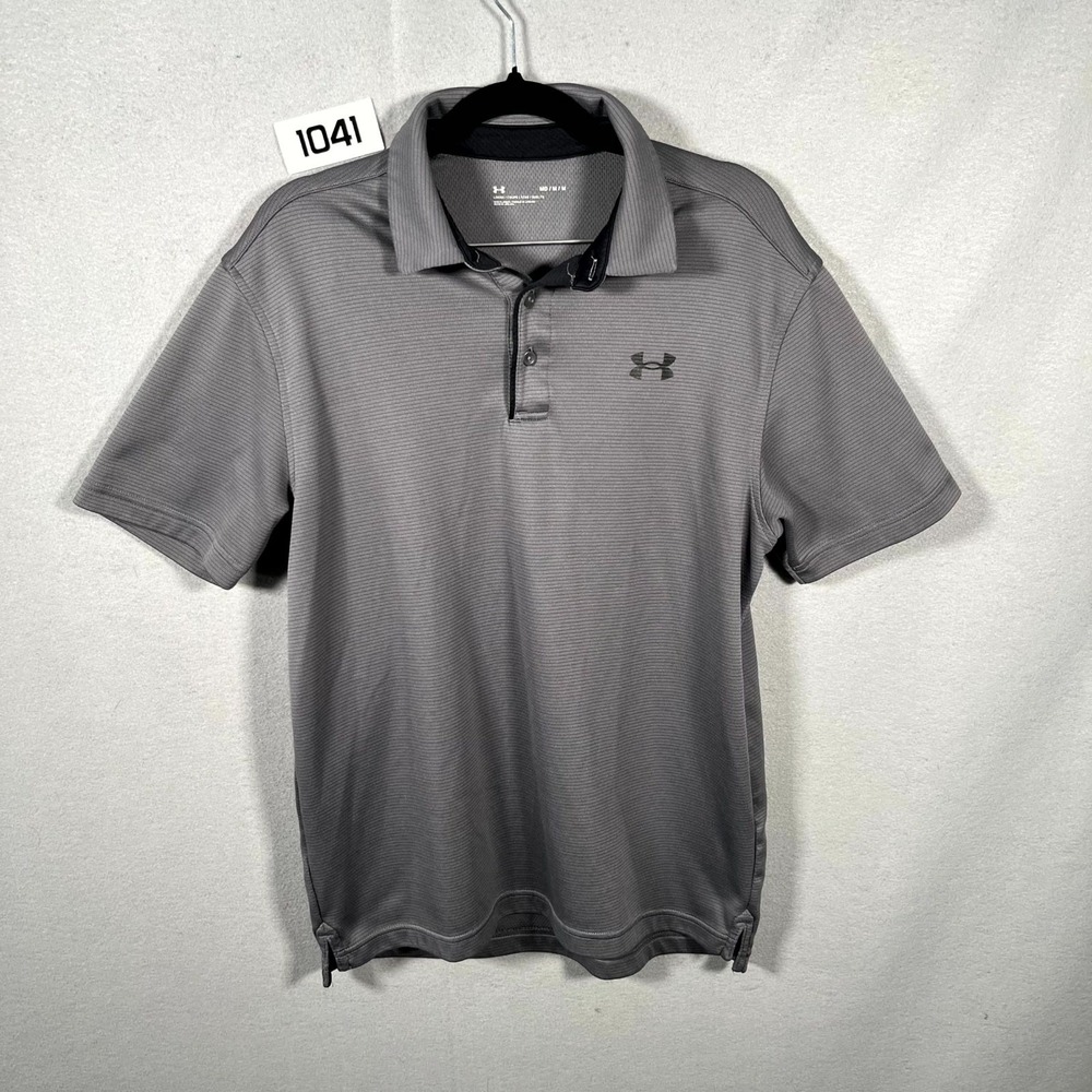 Under Armour Polo Shirt Mens Medium Gray Loose Fit High Low Hem Golf Tennis